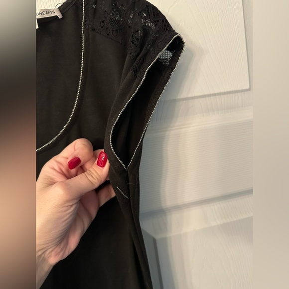 COLLECTIVE CONCEPTS Size S Black Little Black Dress Lace Zipper Trim Accents - Picture 4 of 13